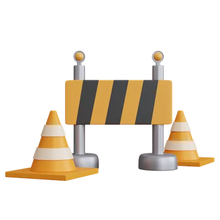 Road Block With Two Traffic Cone  3D Icon