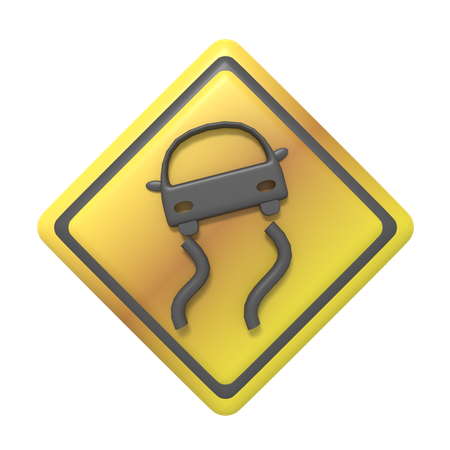 Road Is Slippery Sign  3D Icon