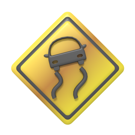 Road Is Slippery Sign  3D Icon