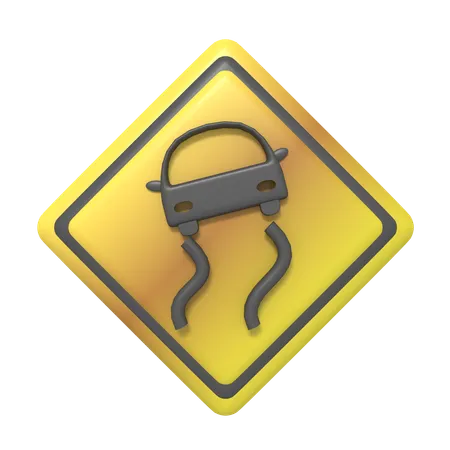 Road Is Slippery Sign  3D Icon