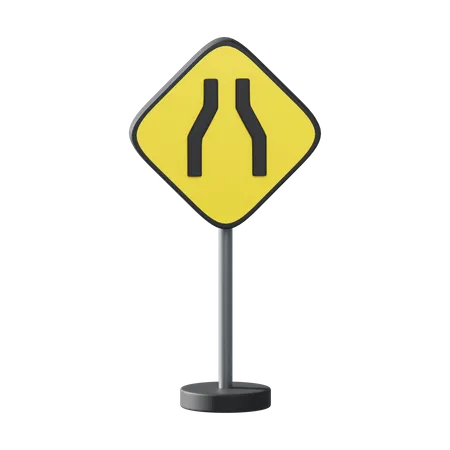 3 D Object Rendering Of Traffic Sign Road Narrows On Both Sides 3D Illustration