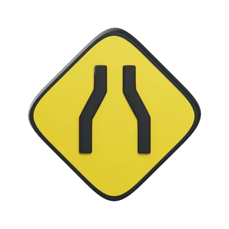 3 D Object Rendering Of Traffic Sign Road Narrows On Both Sides 3D Illustration