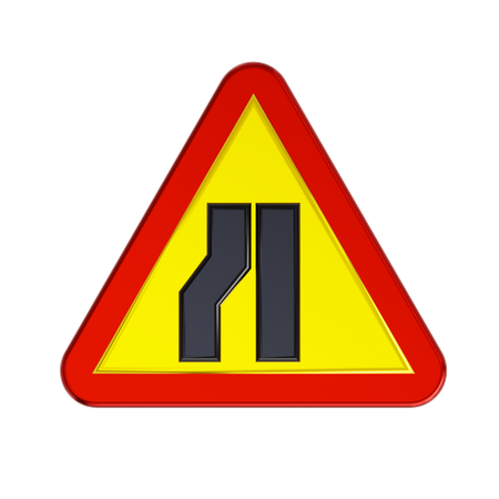 Road Narrows On Left Road Sign  3D Icon