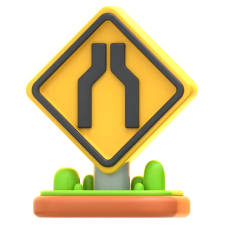 Road Narrows Sign  3D Icon