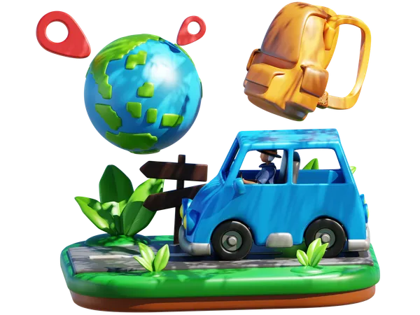 Road Trip  3D Illustration