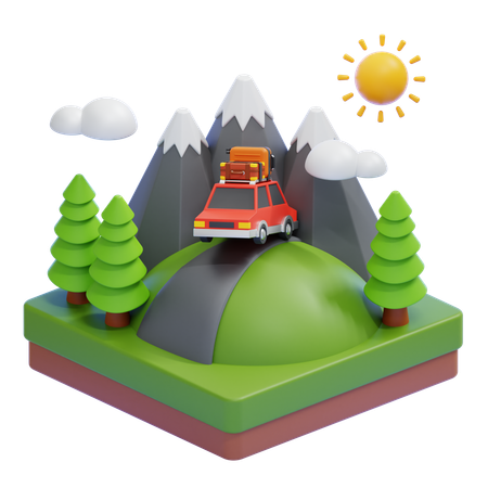 Road Trip Through Mountain Pass  3D Icon