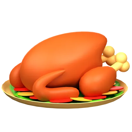 Roast Chicken Dish 3 D Icon Illustration 3D Icon