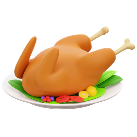 Roast Chicken Dish 3D Icon