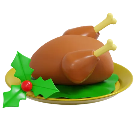 Roasted Chicken Food 3 D Icon Christmas Illustration 3D Icon