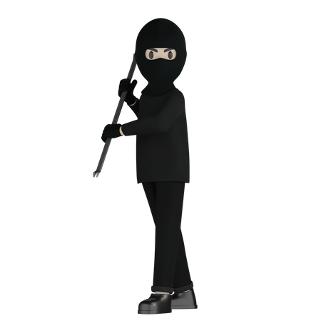 Robber Attacks With Steel Rod  3D Icon