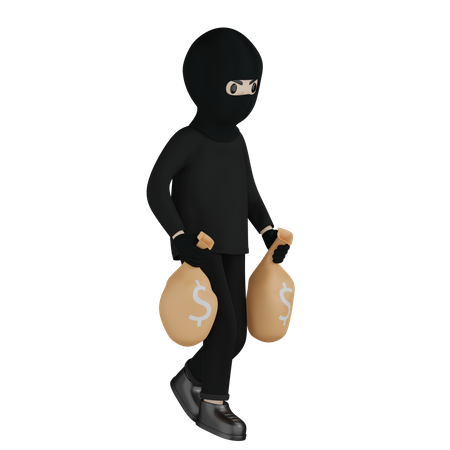 Robber Carrying Money Sack  3D Illustration