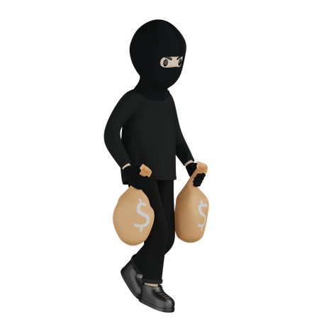 Robber Carrying Money Sack 3D Illustration