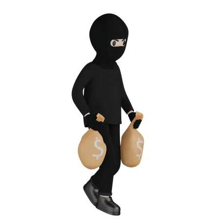 Robber Carrying Money Sack  3D Illustration