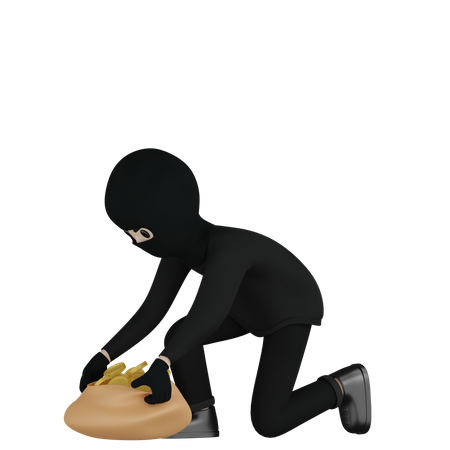 Robber Collecting Bag  3D Icon