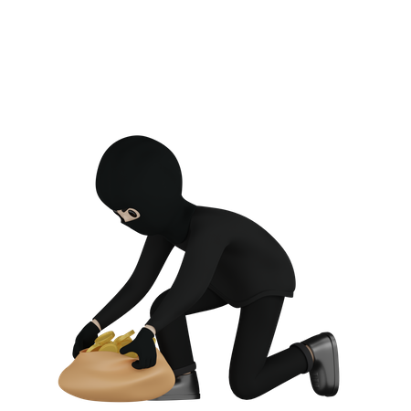 Robber Collecting Bag  3D Illustration