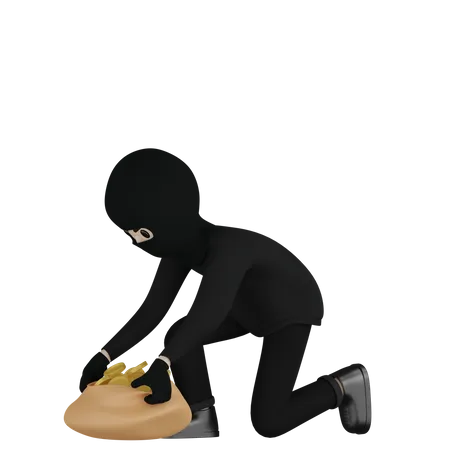 Robber Collecting Bag  3D Illustration