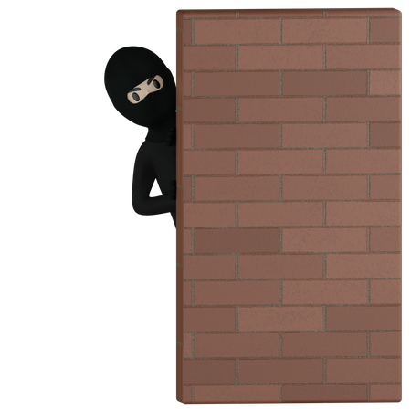 Robber Hides Behind Wall  3D Icon