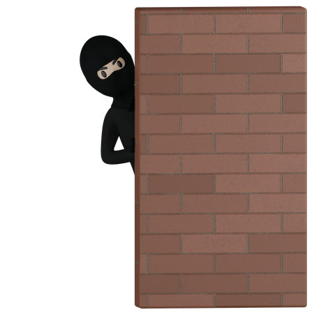 Robber Hides Behind Wall 3D Illustration