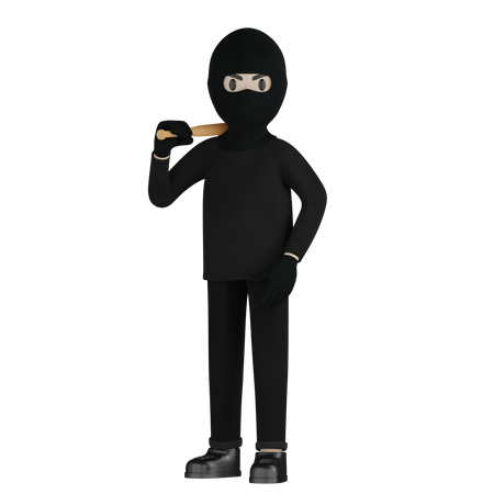 Robber Holding Baseball Bat  3D Icon