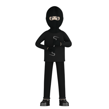 Robber Holding Crowbar 3D Illustration