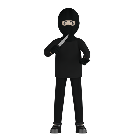 Robber Holding Knife  3D Illustration