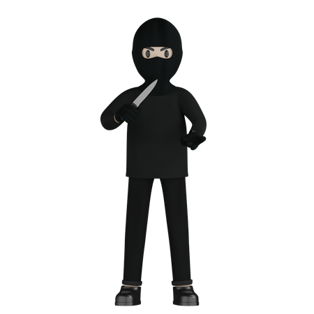 Robber Holding Knife 3D Illustration