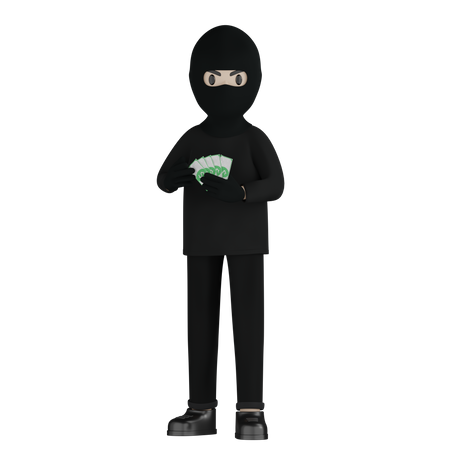 Robber Holding Money  3D Illustration