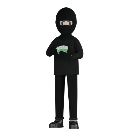 Robber Holding Money 3D Illustration