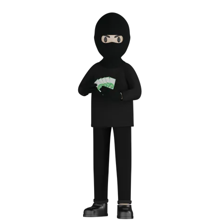 Robber Holding Money  3D Illustration