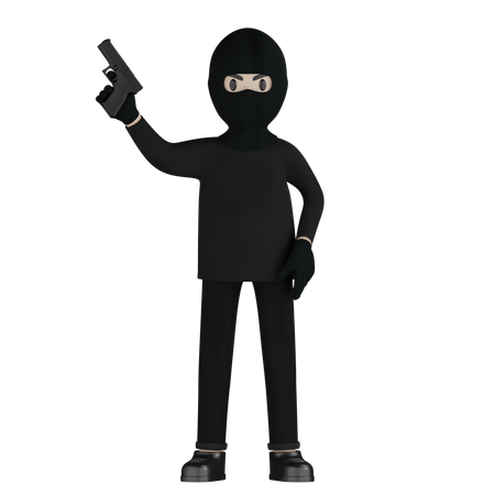 Robber Holding Pistol  3D Illustration