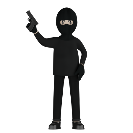 Robber Holding Pistol 3D Illustration