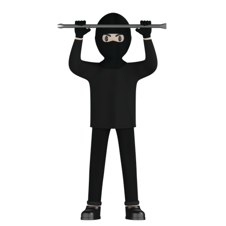 Robber Holding Steel Rod  3D Icon