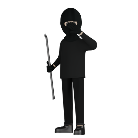 Robber Holding Steel Rod  3D Icon