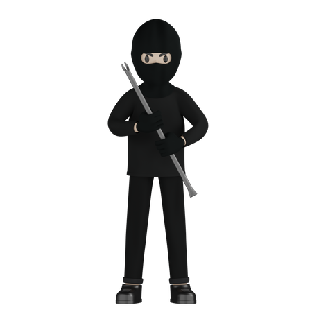 Robber Holding Steel Rod  3D Icon