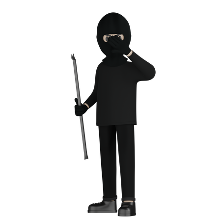 Robber Holding Steel Rod 3D Illustration