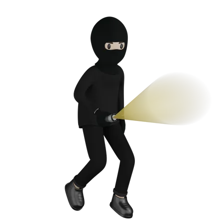 Robber Holding Torch  3D Illustration