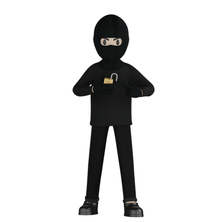 Robber Opening Lock 3D Illustration