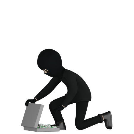 Robber Robbed Suitcase  3D Illustration