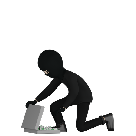 Robber Robbed Suitcase 3D Illustration