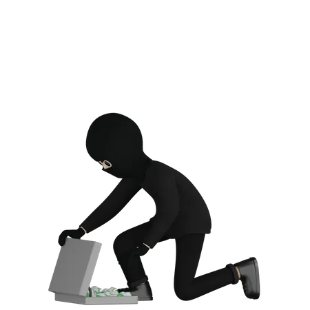 Robber Robbed Suitcase  3D Illustration