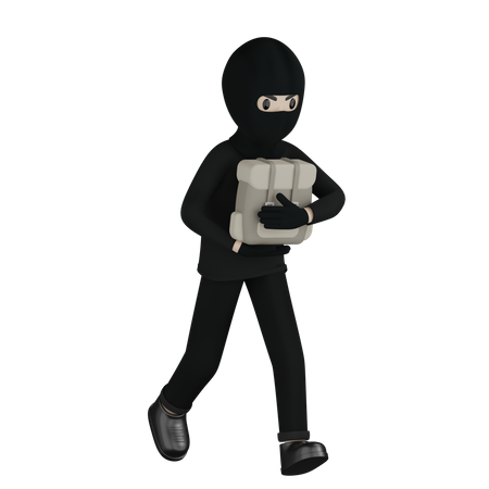 Robber Running With Box  3D Icon
