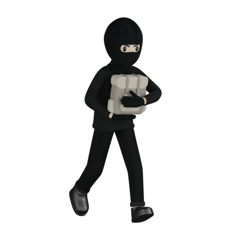Robber Running With Box 3D Illustration