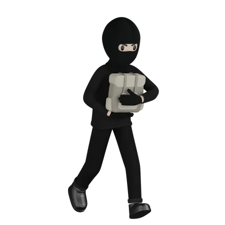 Robber Running With Box  3D Illustration