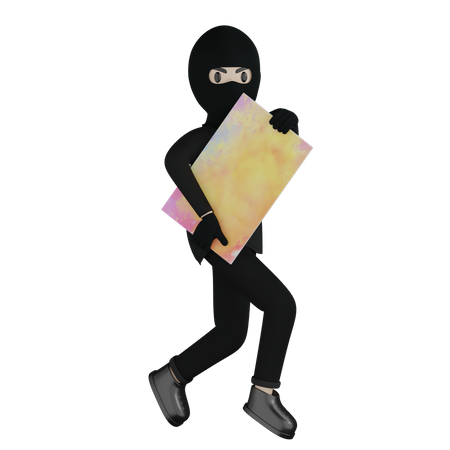 Robber Steal Painting  3D Illustration