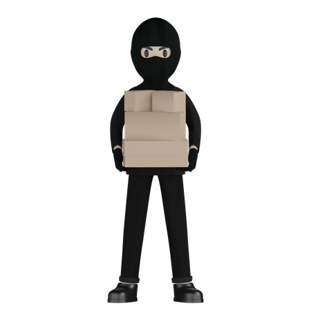 Robber Taking Box 3D Illustration