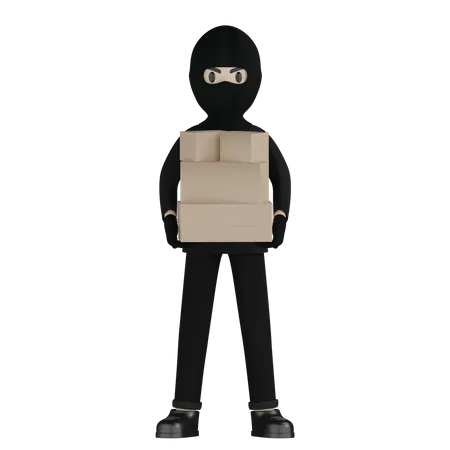 Robber Taking Box  3D Illustration