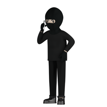 Robber Talking Phone 3D Illustration