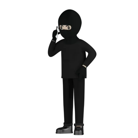 Robber Talking Phone  3D Illustration