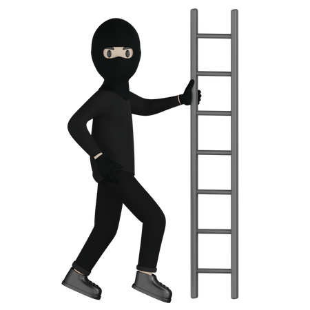 Robber Walking On Ladder 3D Illustration