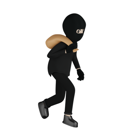 Robber Walking With Holding Bag  3D Illustration